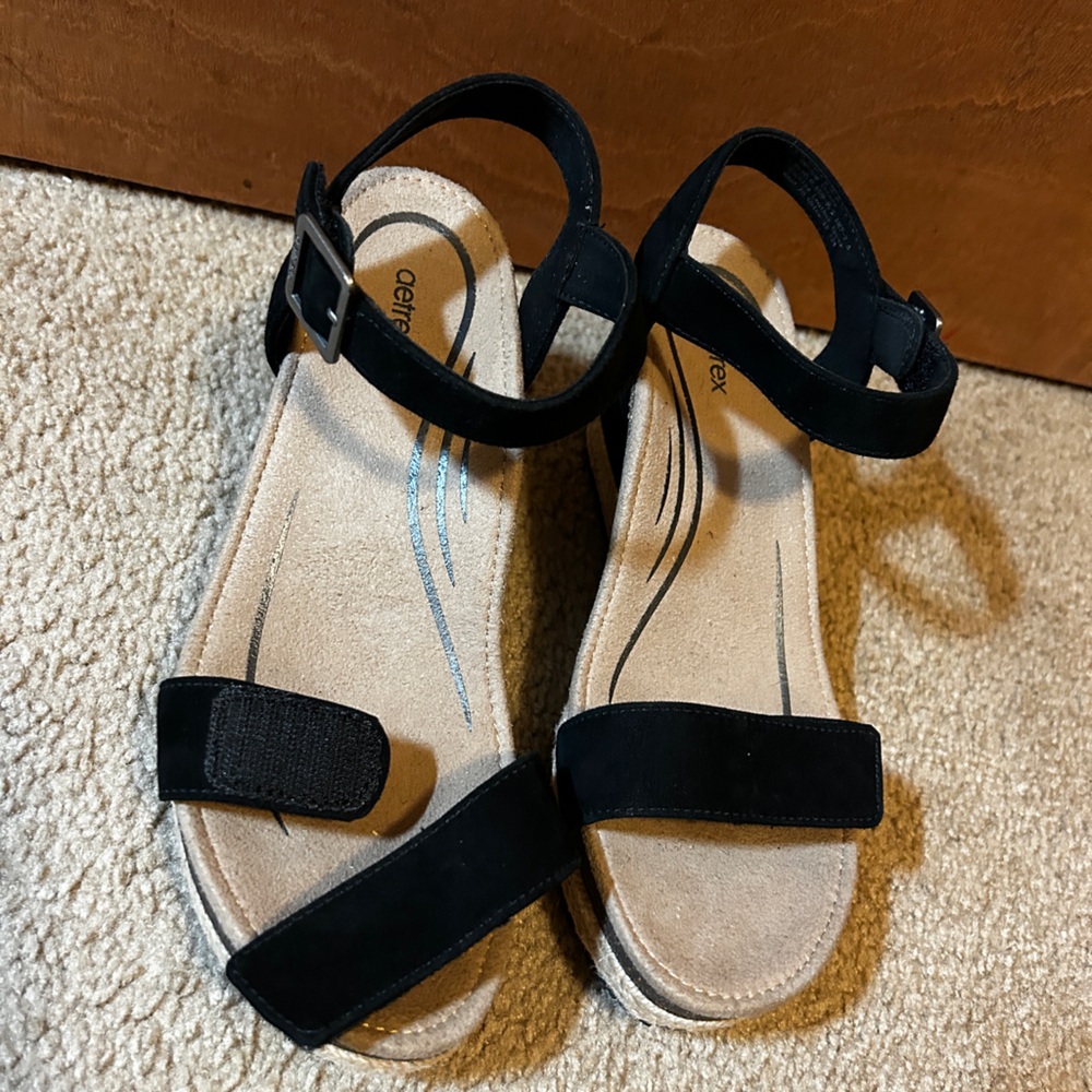 Aetrex Womens Sydney Wedge Sandal Black Size 9,5 US / 40 EU Espadrilles Boho New - Picture 5 of 16